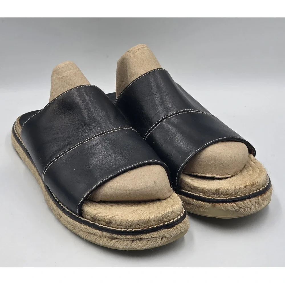 COACH Lola Espadrille Slide Sandals Black Leather Women's 8B J 237